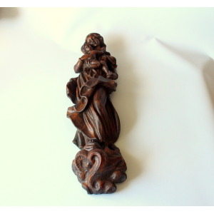 Hand Carved mother of god with child - wooden sculpture from the 1950s