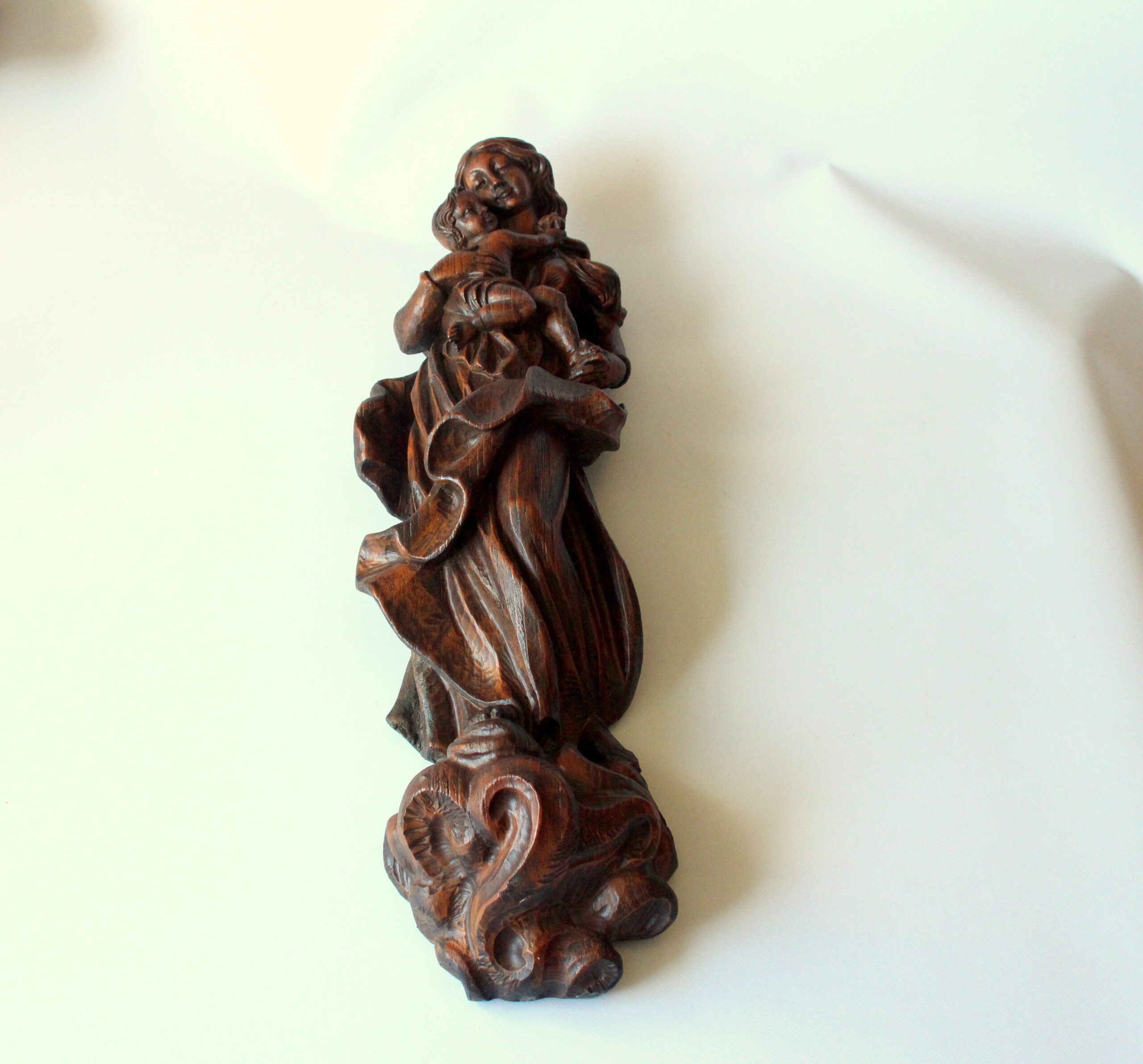 Hand Carved mother of god with child - wooden sculpture from the 1950s