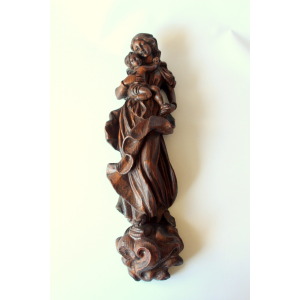 Hand Carved mother of god with child - wooden sculpture from the 1950s