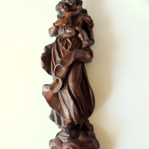 Hand Carved mother of god with child - wooden sculpture from the 1950s