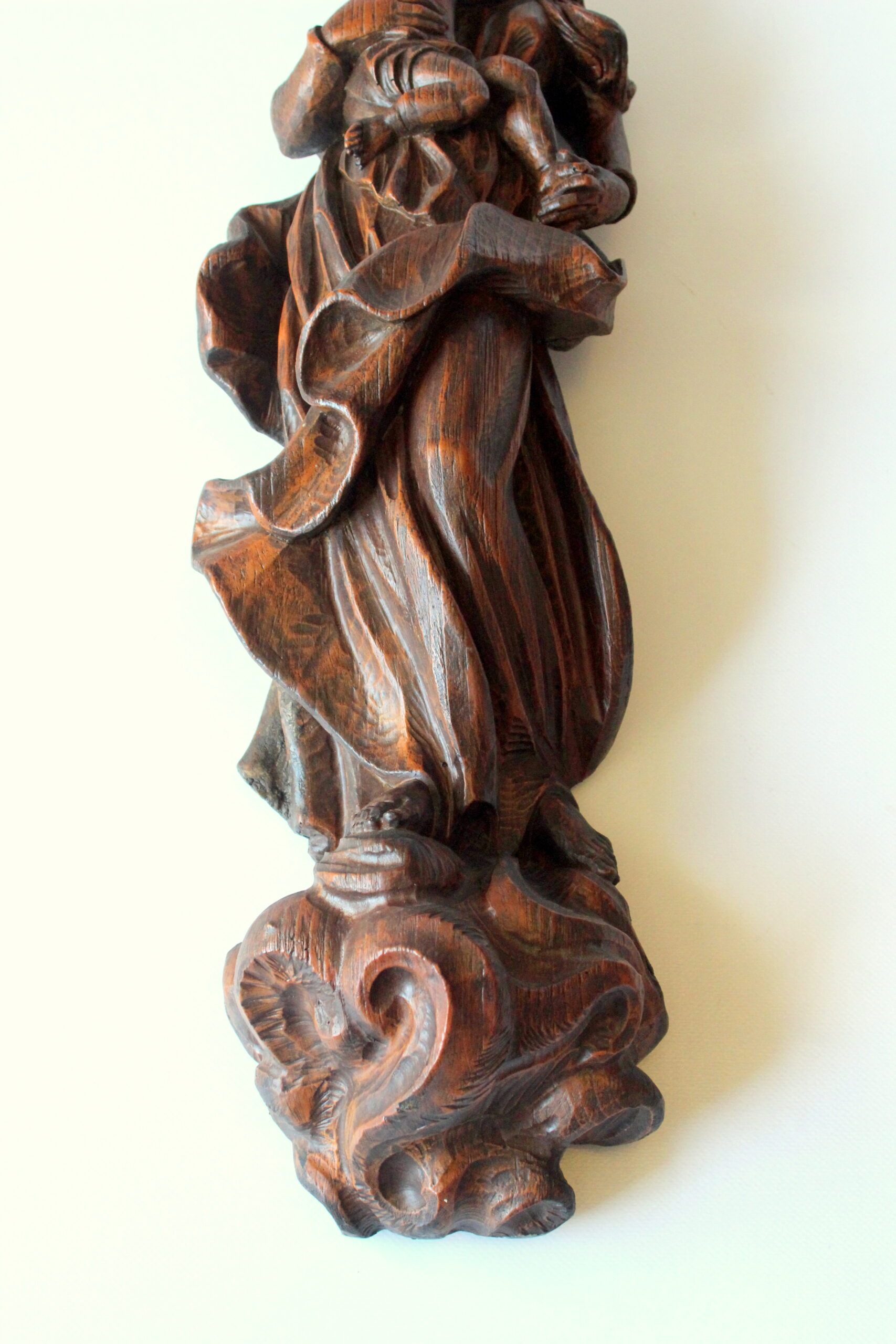 Hand Carved mother of god with child - wooden sculpture from the 1950s