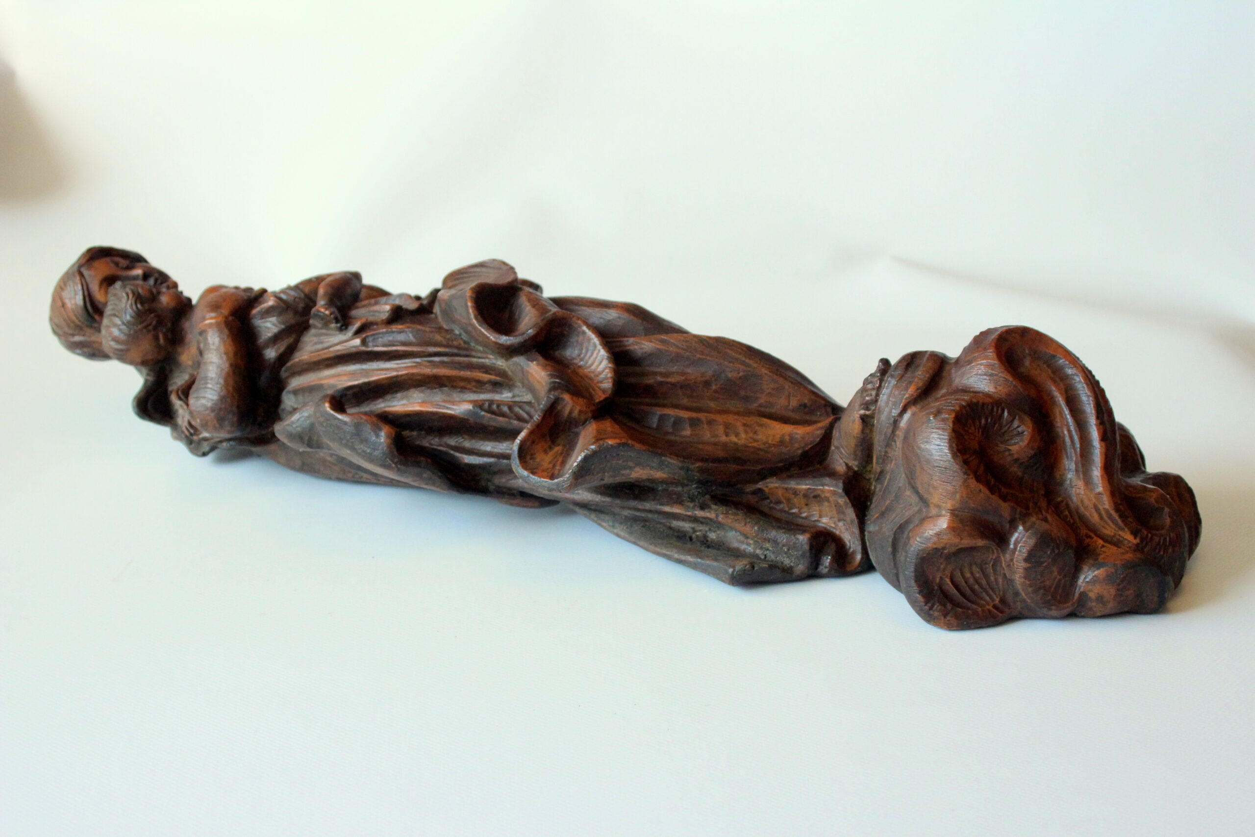 Hand Carved mother of god with child - wooden sculpture from the 1950s