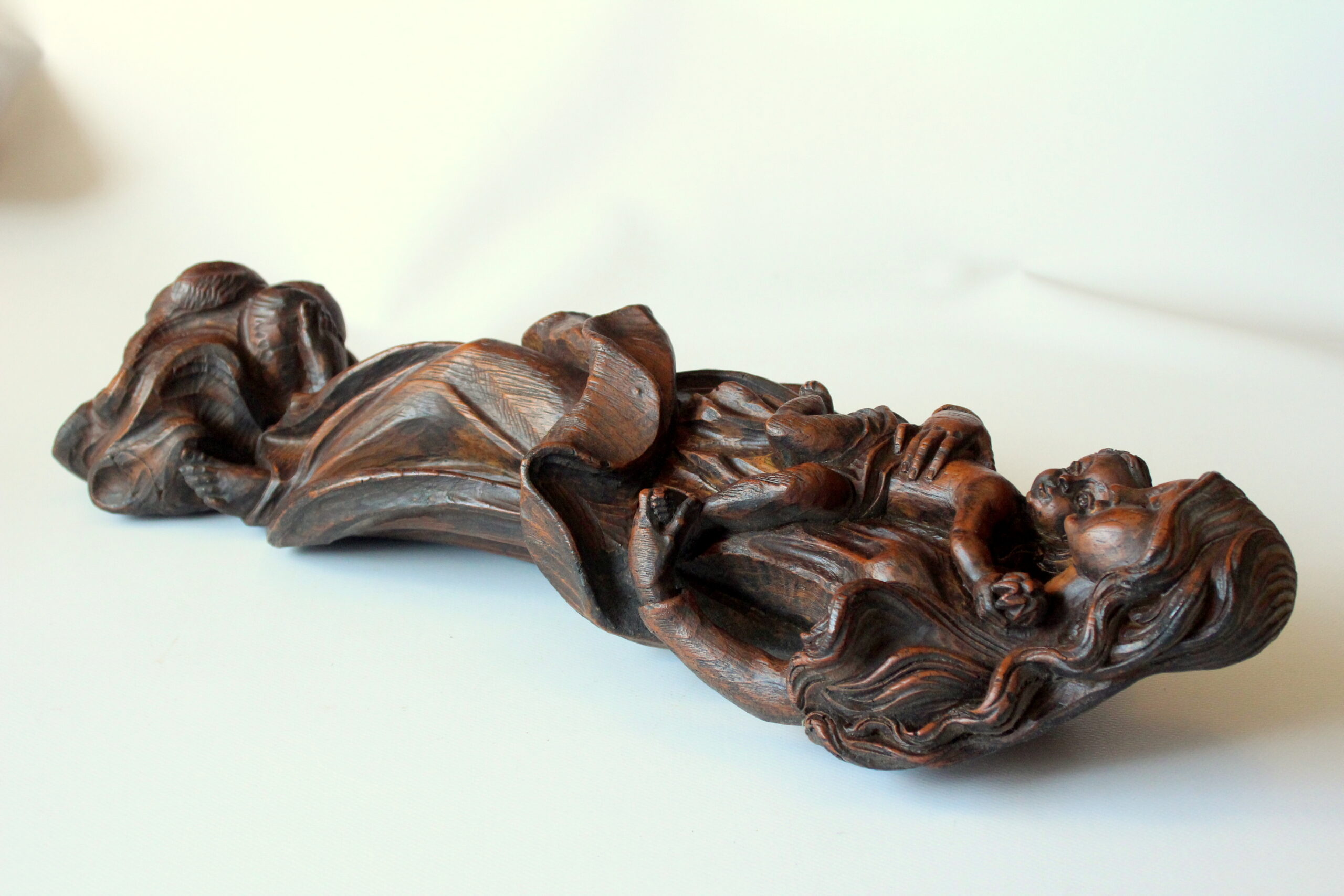 Hand Carved mother of god with child - wooden sculpture from the 1950s