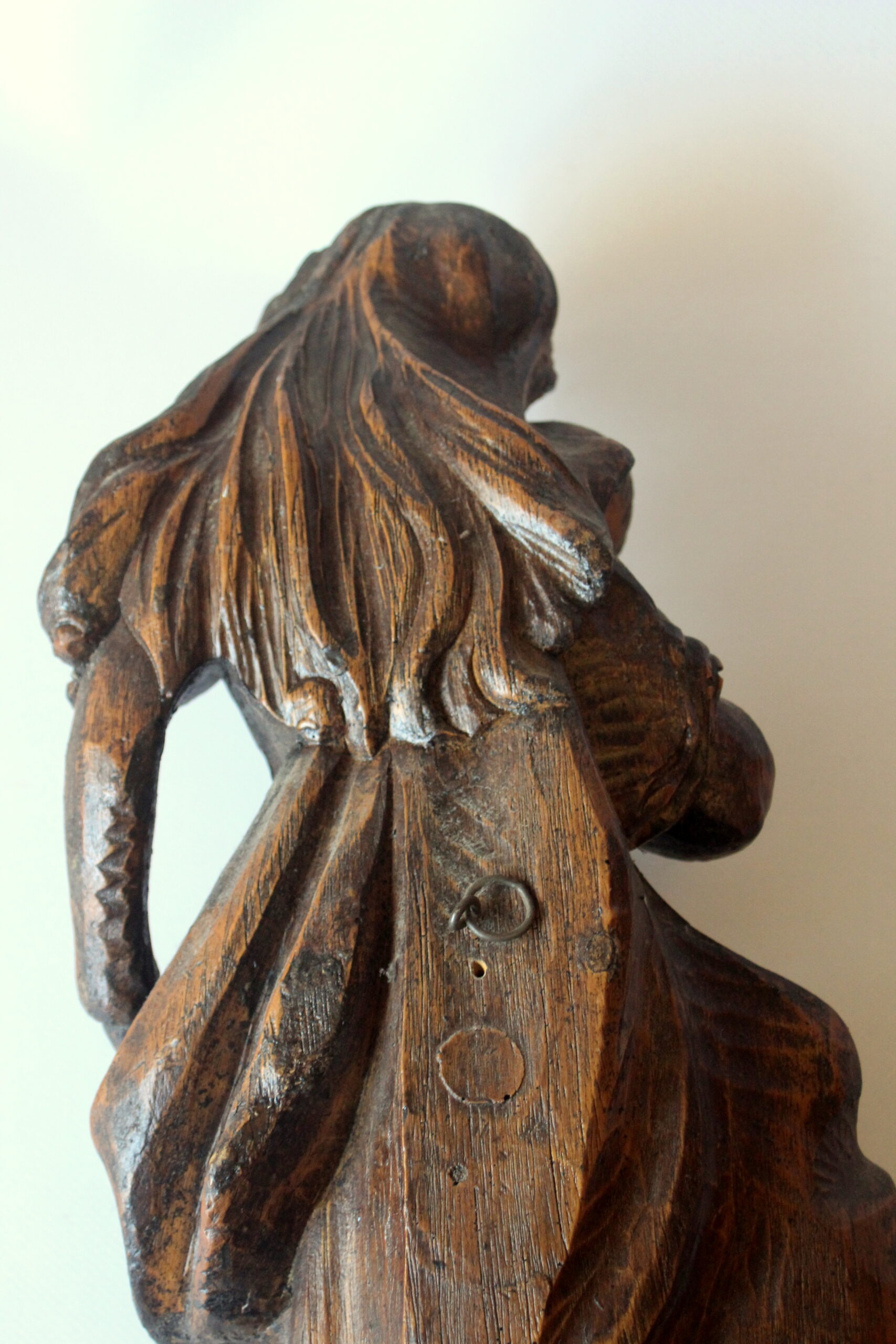 Hand Carved mother of god with child - wooden sculpture from the 1950s