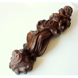 Hand Carved mother of god with child - wooden sculpture from the 1950s