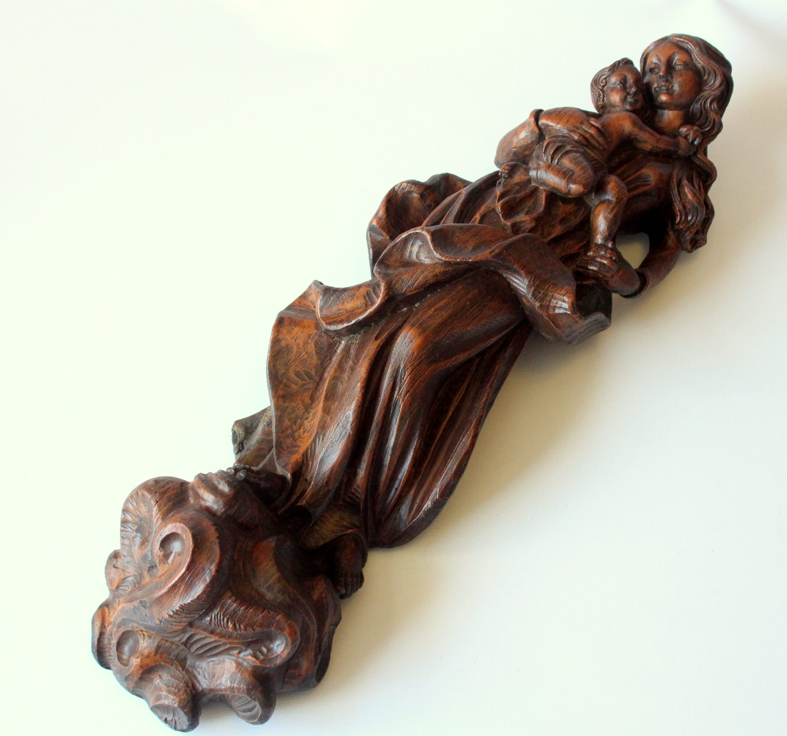 Hand Carved mother of god with child - wooden sculpture from the 1950s