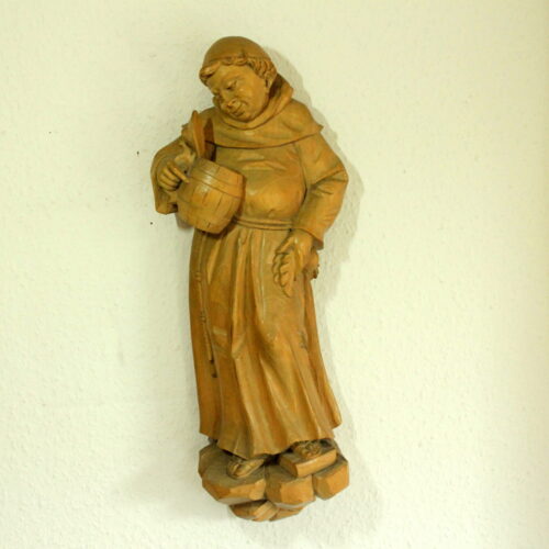Mid Century wooden german sculpture "Monk with a tankard" hand-carved