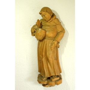 Mid Century wooden german sculpture "Monk with a tankard" hand-carved