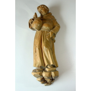 Mid Century wooden german sculpture "Monk with a tankard" hand-carved