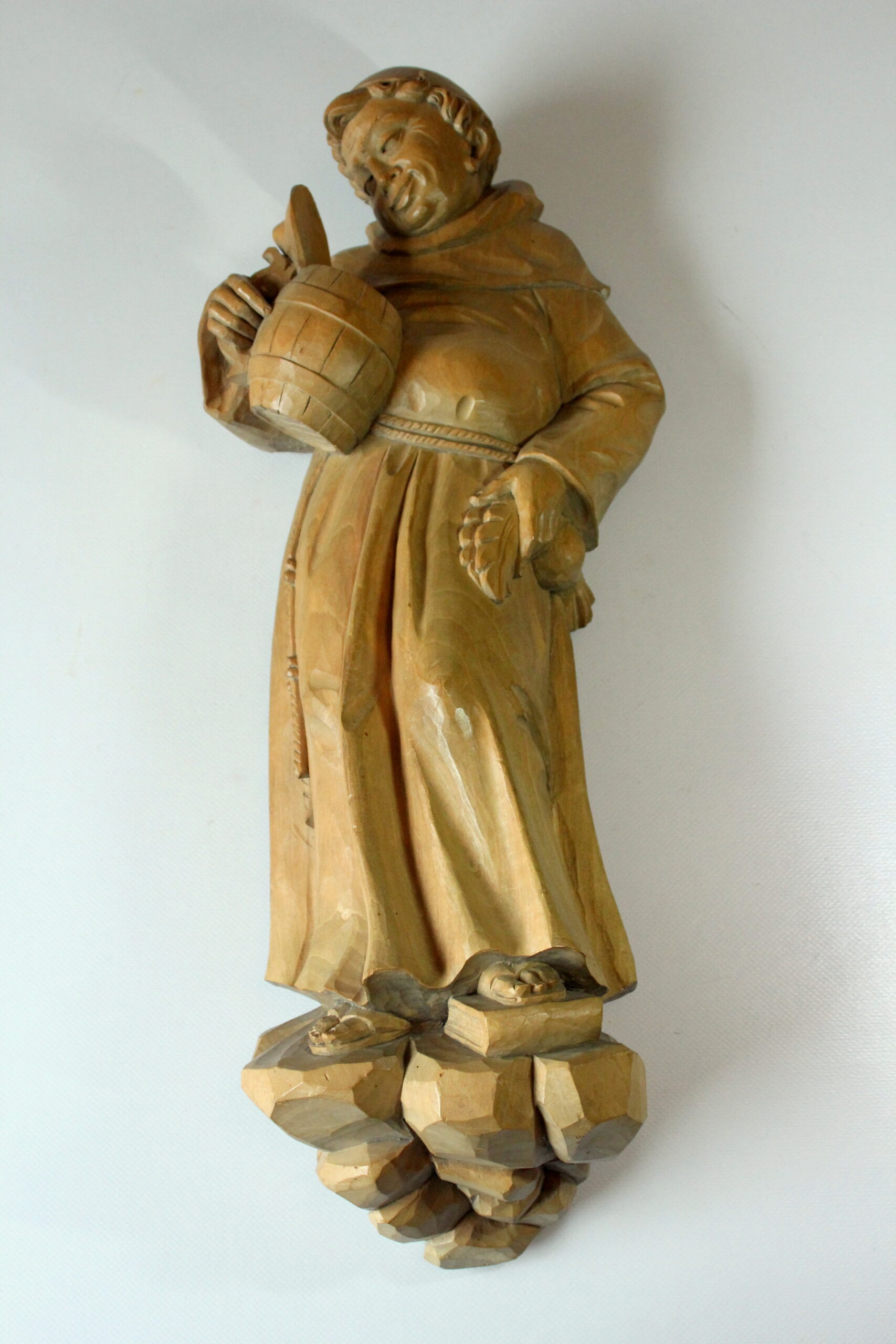 Mid Century wooden german sculpture "Monk with a tankard" hand-carved