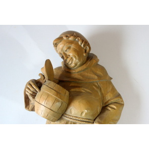 Mid Century wooden german sculpture "Monk with a tankard" hand-carved