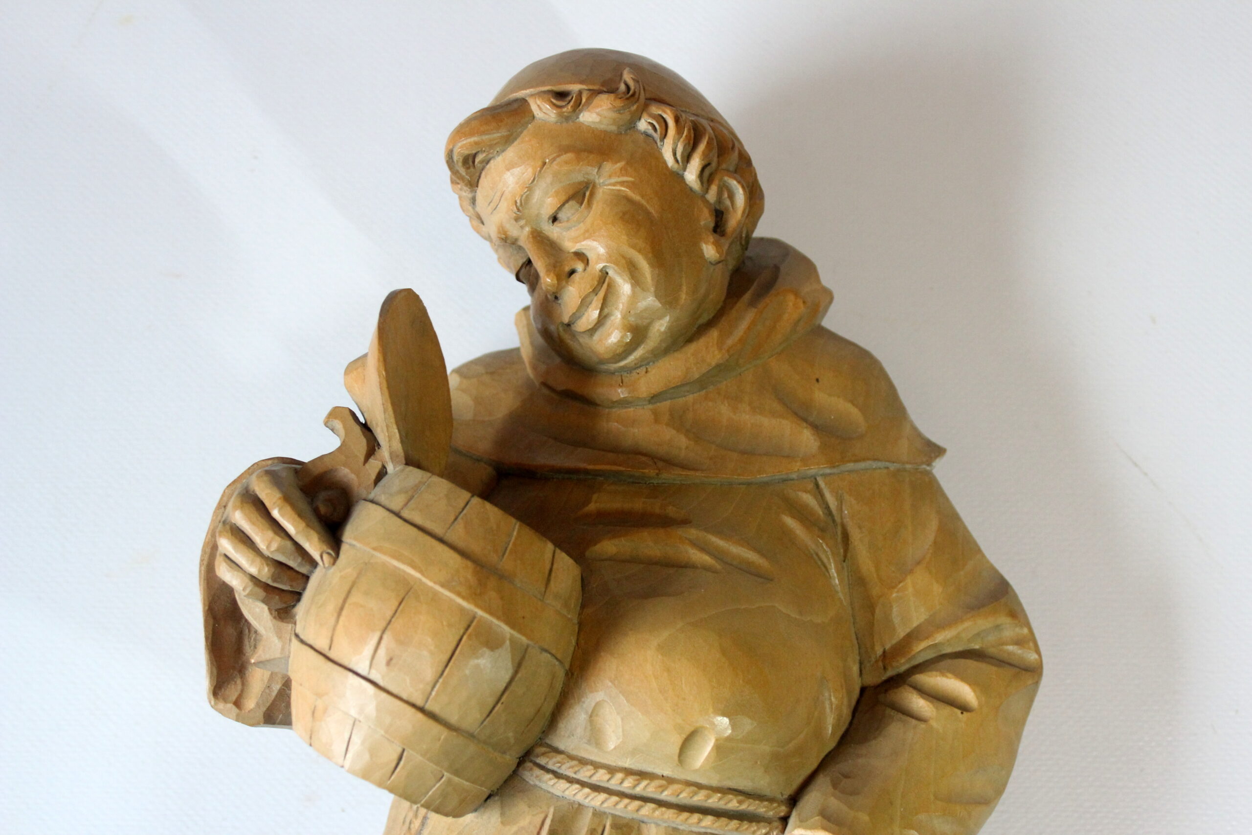 Mid Century wooden german sculpture "Monk with a tankard" hand-carved