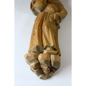 Mid Century wooden german sculpture "Monk with a tankard" hand-carved