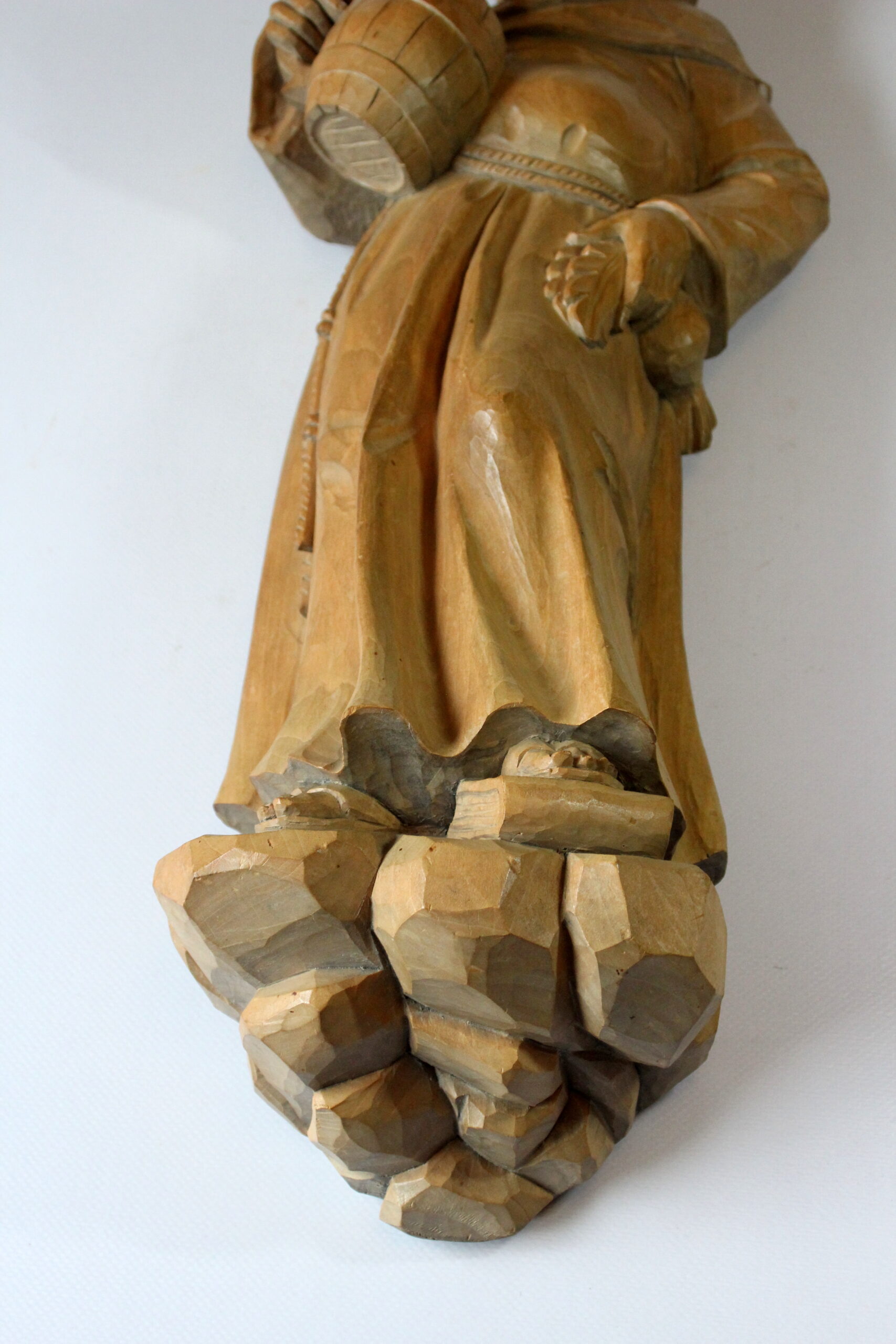 Mid Century wooden german sculpture "Monk with a tankard" hand-carved