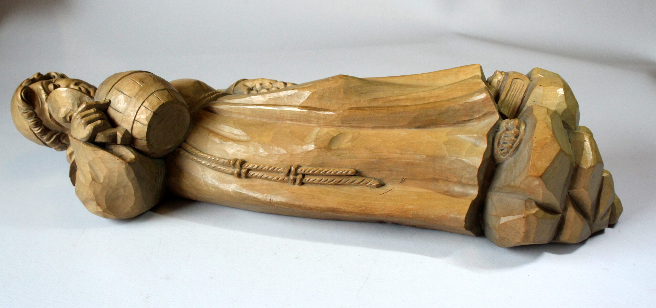 Mid Century wooden german sculpture "Monk with a tankard" hand-carved