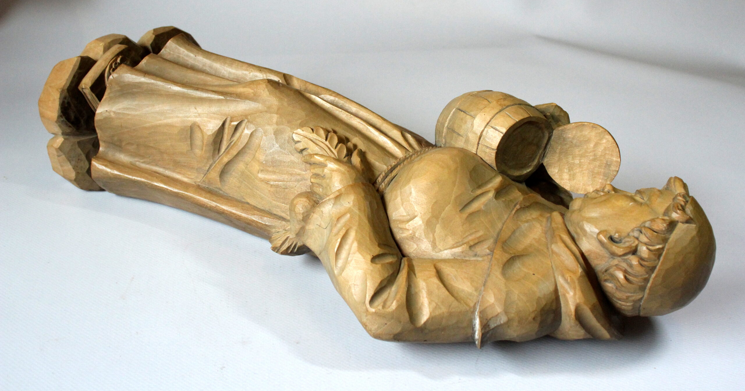 Mid Century wooden german sculpture "Monk with a tankard" hand-carved