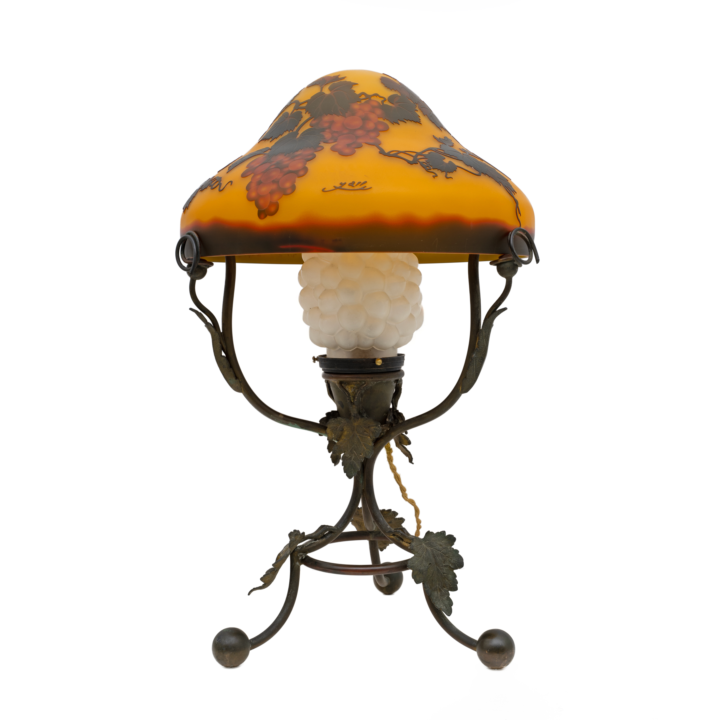 Émile Gallé Art Nouveau Cameo Bulb Glass and Bronze Table Lamp, France 1900