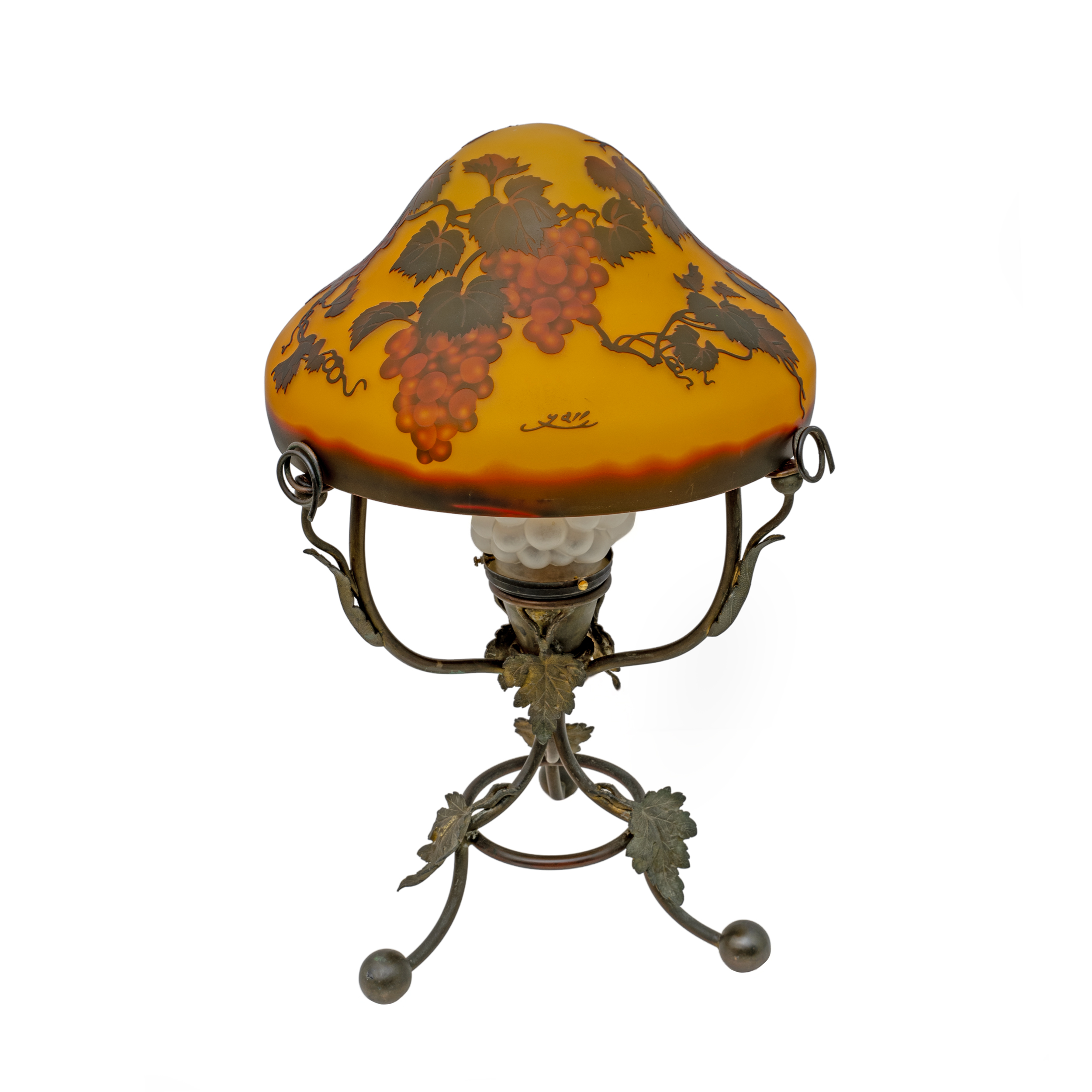 Émile Gallé Art Nouveau Cameo Bulb Glass and Bronze Table Lamp, France 1900