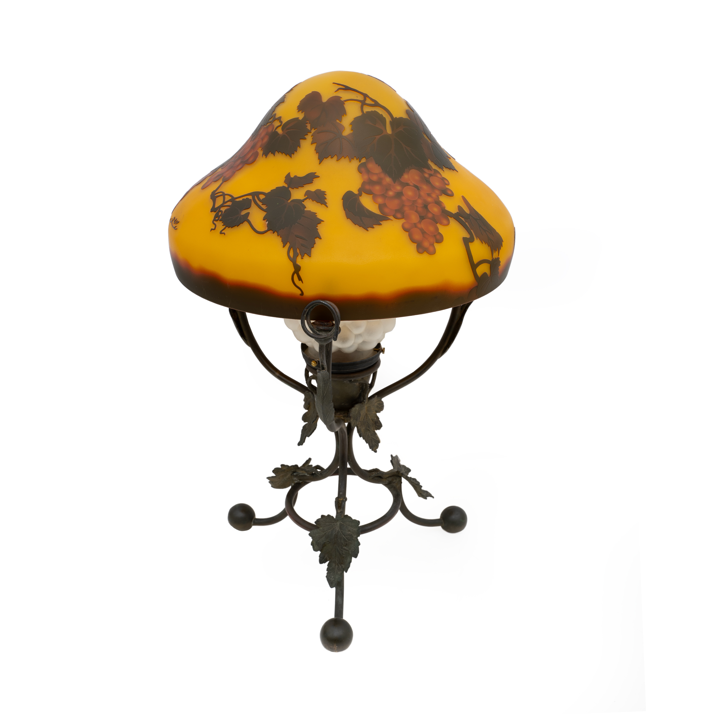 Émile Gallé Art Nouveau Cameo Bulb Glass and Bronze Table Lamp, France 1900