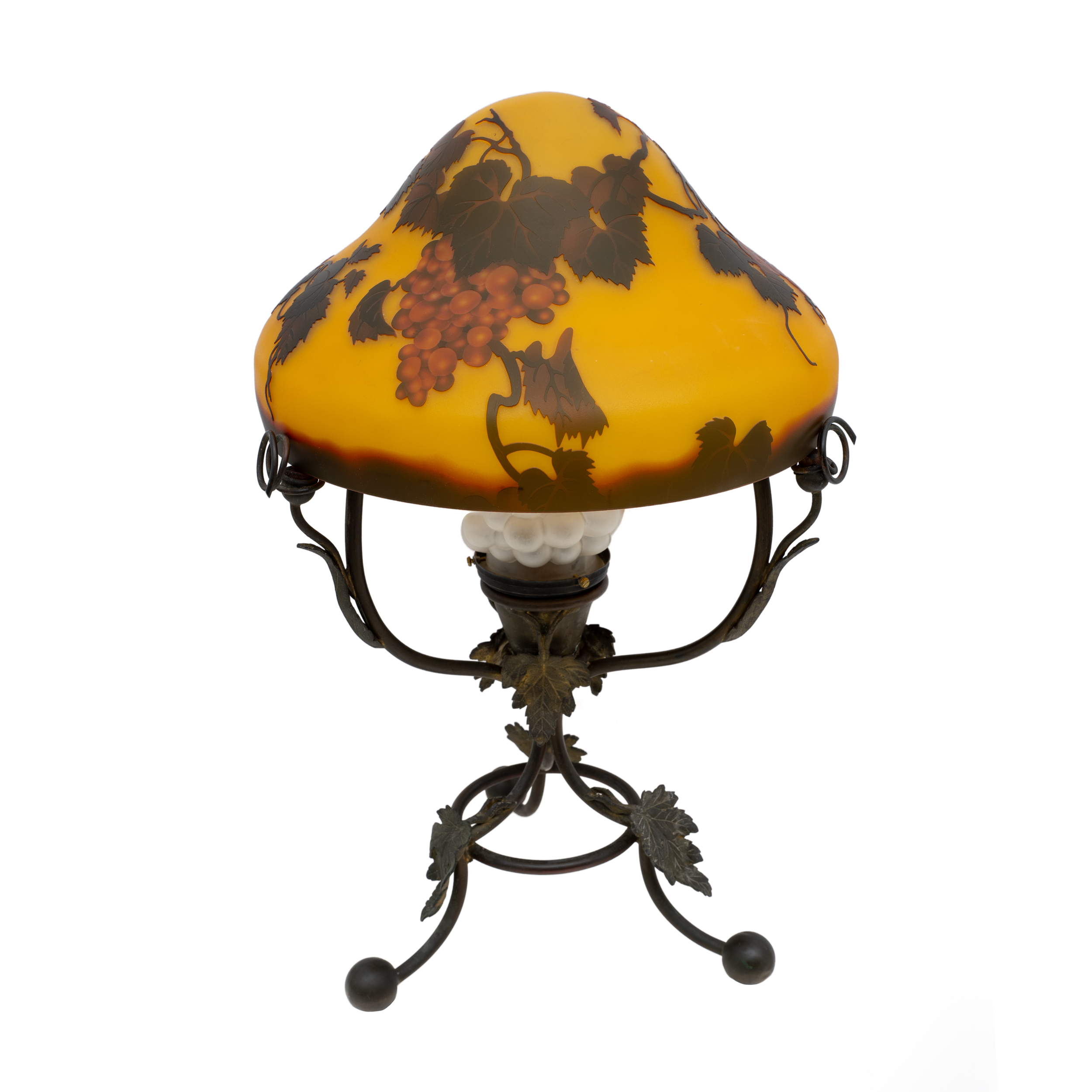 Émile Gallé Art Nouveau Cameo Bulb Glass and Bronze Table Lamp, France 1900