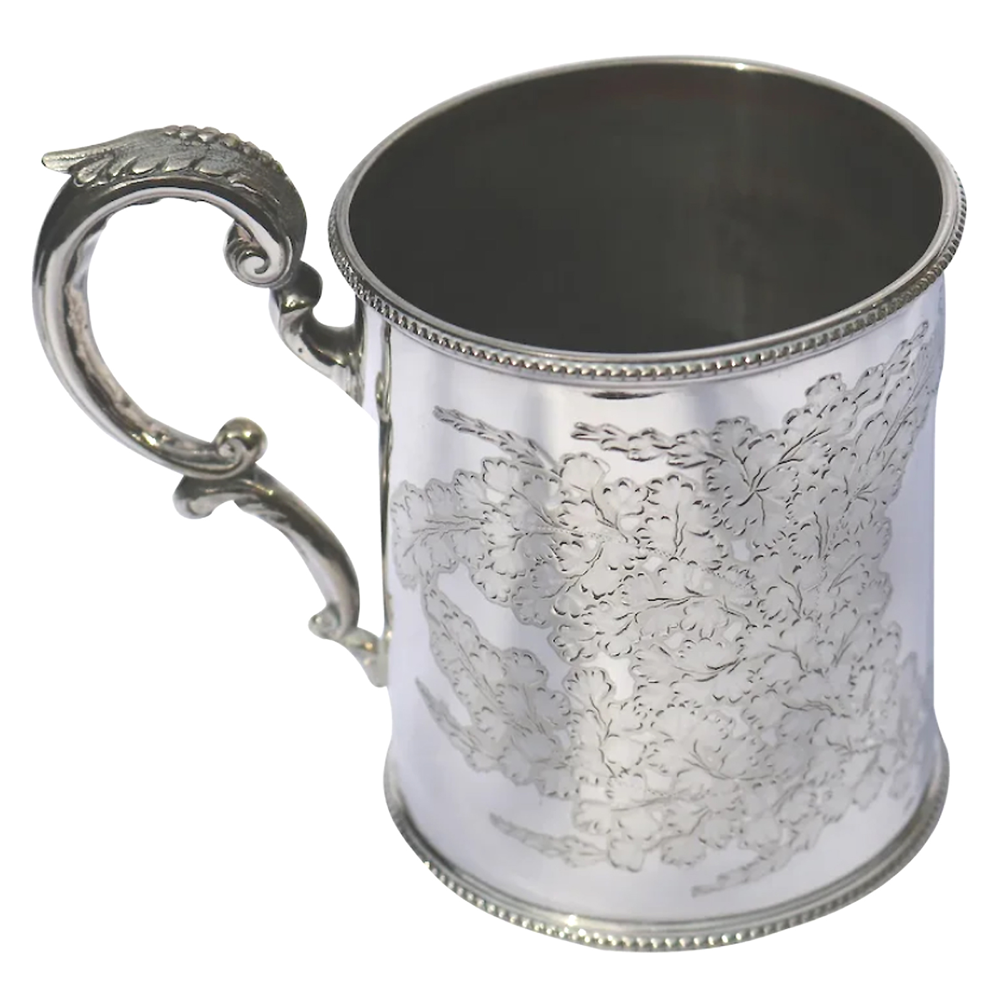 A charming antique Victorian silver plate engraved Mug by Martin Hall C.19thC