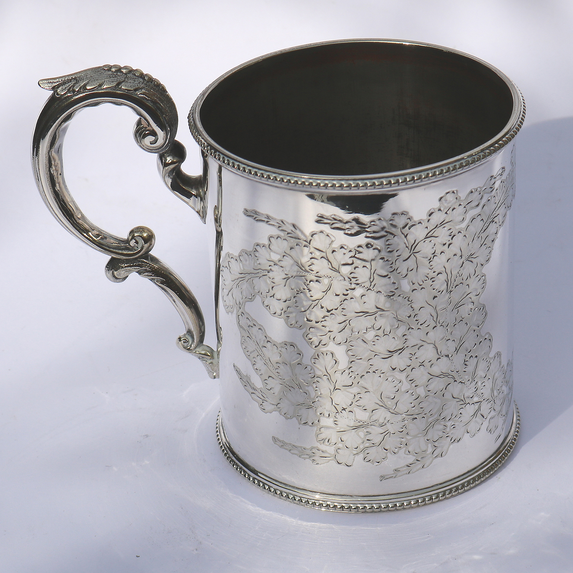 A charming antique Victorian silver plate engraved Mug by Martin Hall C.19thC
