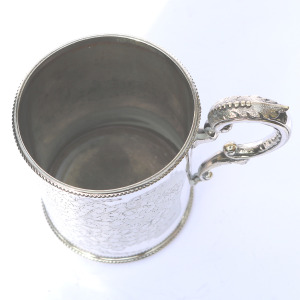 A charming antique Victorian silver plate engraved Mug by Martin Hall C.19thC