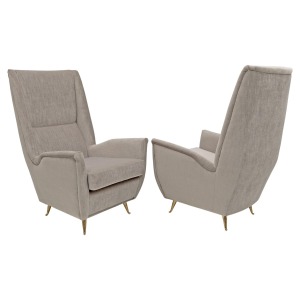 Pair of Gio Ponti Mid-Century Modern Velvet High Back Armchairs by Isa, 1950s