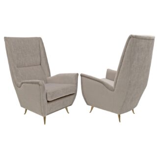 Pair of Gio Ponti Mid-Century Modern Velvet High Back Armchairs by Isa, 1950s