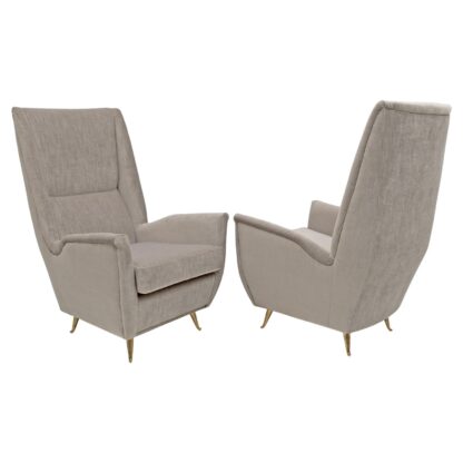 Pair of Gio Ponti Mid-Century Modern Velvet High Back Armchairs by Isa, 1950s
