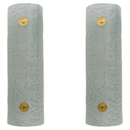 Pair of Modern Italian Murano Glass Green Water and Brass Wall Sconces