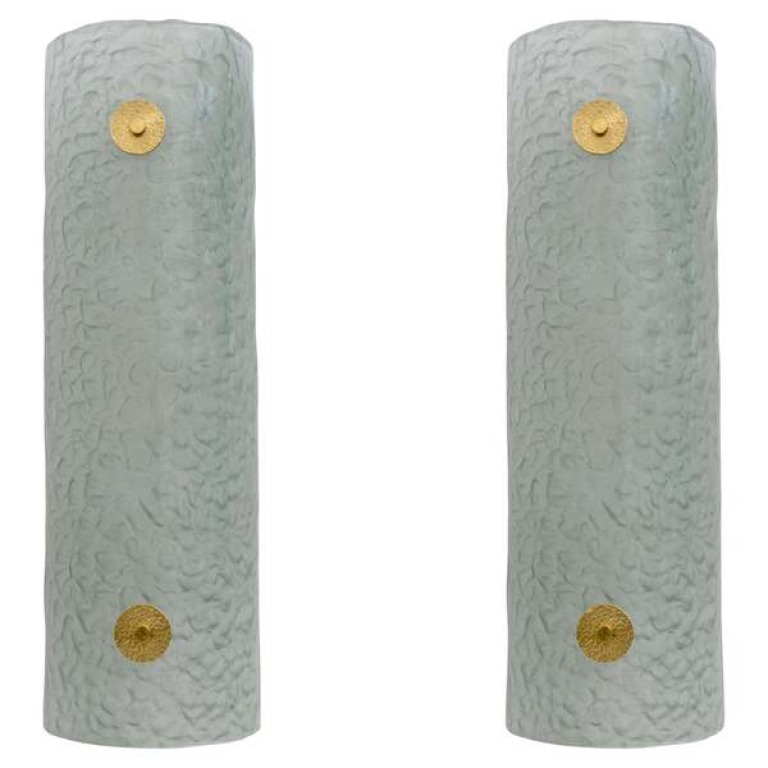 Pair of Modern Italian Murano Glass Green Water and Brass Wall Sconces