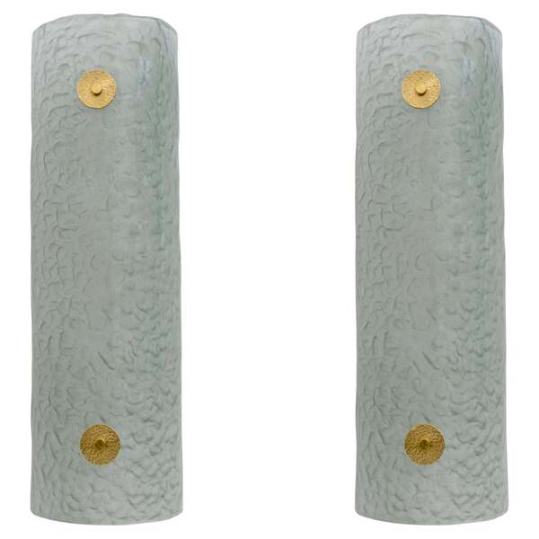 Pair of Modern Italian Murano Glass Green Water and Brass Wall Sconces
