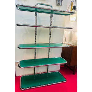 5 Shelf Chrome & Green Perspex Shelving Unit, 1970s