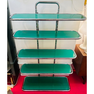 5 Shelf Chrome & Green Perspex Shelving Unit, 1970s
