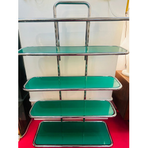5 Shelf Chrome & Green Perspex Shelving Unit, 1970s