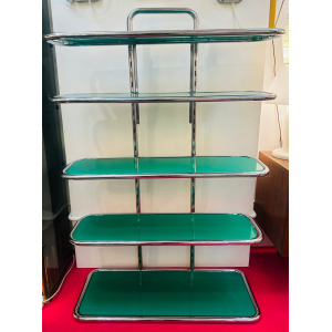 5 Shelf Chrome & Green Perspex Shelving Unit, 1970s