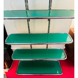 5 Shelf Chrome & Green Perspex Shelving Unit, 1970s