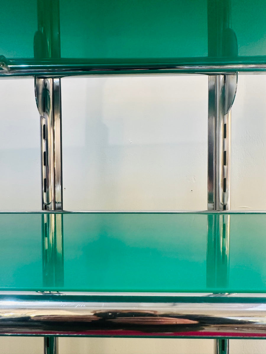 5 Shelf Chrome & Green Perspex Shelving Unit, 1970s