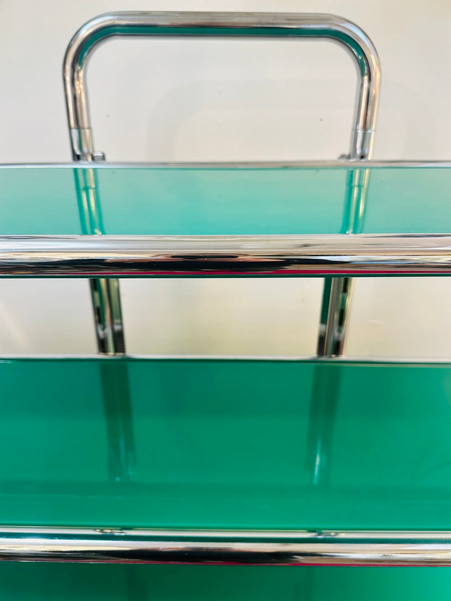 5 Shelf Chrome & Green Perspex Shelving Unit, 1970s