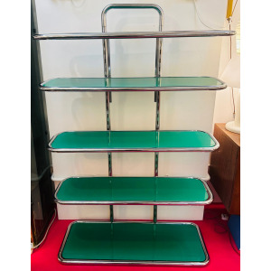 5 Shelf Chrome & Green Perspex Shelving Unit, 1970s