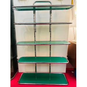5 Shelf Chrome & Green Perspex Shelving Unit, 1970s