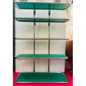 5 Shelf Chrome & Green Perspex Shelving Unit, 1970s