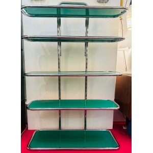5 Shelf Chrome & Green Perspex Shelving Unit, 1970s