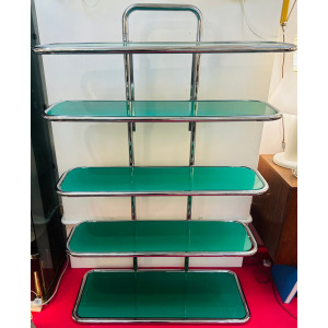5 Shelf Chrome & Green Perspex Shelving Unit, 1970s