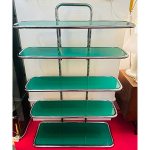 5 Shelf Chrome & Green Perspex Shelving Unit, 1970s