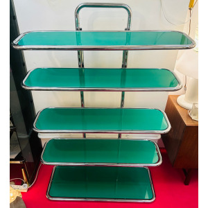 5 Shelf Chrome & Green Perspex Shelving Unit, 1970s