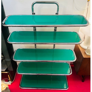 5 Shelf Chrome & Green Perspex Shelving Unit, 1970s