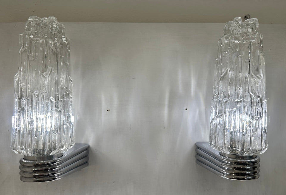 Hoffmeister Iced Glass Wall Lights, 1970s