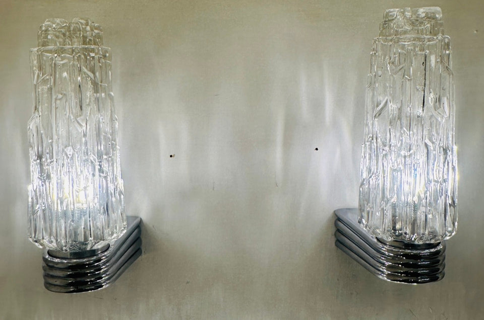 Hoffmeister Iced Glass Wall Lights, 1970s
